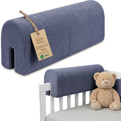 Bedrandbescherming voor kinderbedden 70 cm - bescherming voor bedframe babybed valbescherming voor boxspringbed bedrail met hoesrandbescherming kinderbabybedje Oeko-Tex Jeansblauw