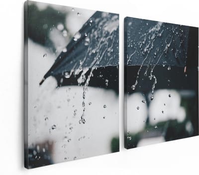 Artaza Canvas Schilderij Tweeluik Zwarte Paraplu met Regen Druppels - 120x80 - Foto Op Canvas - Canvas Print