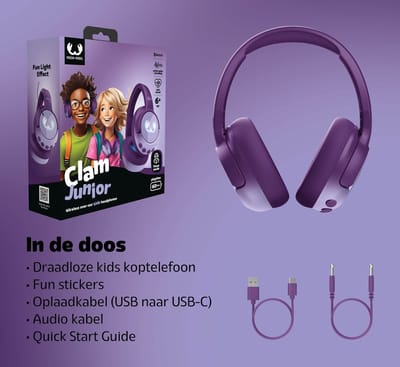 Fresh 'n Rebel Clam Junior - Koptelefoon kind - Kinder koptelefoon met Noise Cancelling - Draadloos (Bluetooth) & Bedraad – Inclusief Aux kabel (1m) - Mighty Magic