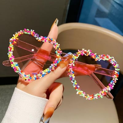 Schattige Vintage Hartvormige Zonnebrillen Snoepkleur Punk Strandfeest Brillen Luxe Zonnebrillen