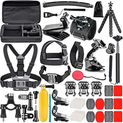 MMOBIEL 50-in-1 Action Camera Accessoire Kit met Opbergcase incl. Hoofdband / Tri-Pod / Selfie Stick / Bevestiging Mounts voor Fiets / Motor / Surfplank- Accessoire Set voor Action Cam