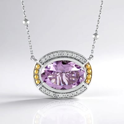 Cavill - Lavendel Amethist Halsketting 7,29 ct - 925 Sterling Zilver - Ovaal Hanger met 20 Zirkonia 0,378 ct - Elegante Braziliaanse Edelsteen Ketting