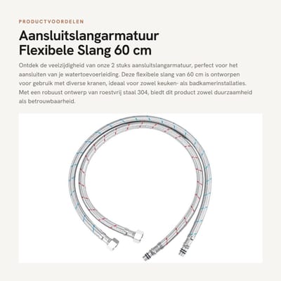 Dailygoods- Aansluitslangarmatuur 60 cm - Flexibele Slang 3/8 - Gevlochten Roestvrij Stalen Slang - Kraanverlenger - Waterkraan - Corrosiebestendig - Wateraansluitslang
