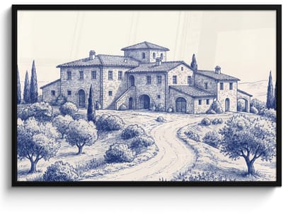 Poster in lijst - Fotolijst 120x80 cm - Posters - Rustiek - Landgoed - Blauw - Posterlijst zwart - Decoratie - Wanddecoratie woonkamer - Muurdecoratie slaapkamer