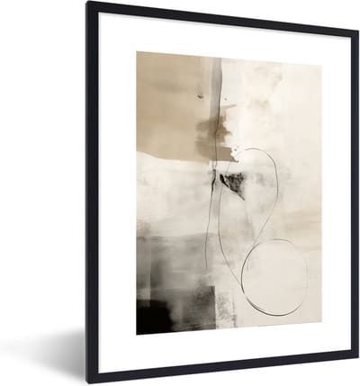 FrameYourWall® - Fotolijst met poster 30x40 - Kunst - Beige - Modern - Abstract - Grijs - Fotokader van hout - Kaders en lijsten - Houten fotolijstje - Wissellijst voor muurposter - Picture en photo frame - Posterlijst - Fotohouder