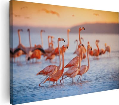 Artaza Canvas Schilderij Vogels - 30x20 cm - Klein - Wanddecoratie Flamingo - Muurdecoratie Dieren - Kamer Accessoires Woonkamer