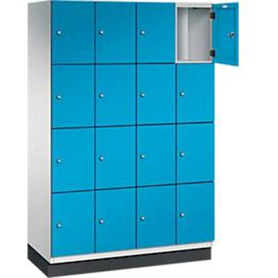C+P Cambio lockerkast, 4 vakken, 16 vakken, met plint, B 1200 x D 525 x H 1980 mm, lichtgrijs/lichtblauw