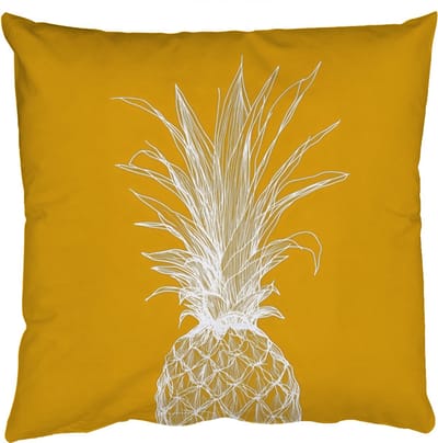Sierkussens - Kussentjes Woonkamer - 50x50 cm - Lijnillustratie - Ananas - Bladkroon - Okergeel