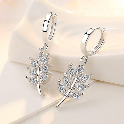 Koreaanse 925 Sterling Zilver Kristallen Blad Bedel Stud Oorbellen Voor Vrouwen Meisje Elegante Bruiloft Sieraden Eh1079 beige
