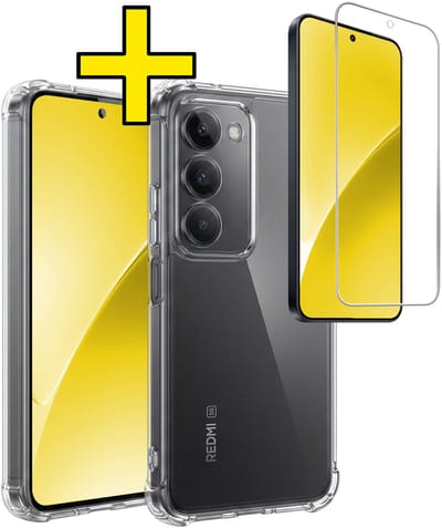 Hoesje - Met Screenprotector - Geschikt voor Xiaomi 15 - Sterk & Shockproof - Siliconen Case - Back Cover - Telefoon Hoes - Shock Proof - Telefoonhoesjes - Transparant