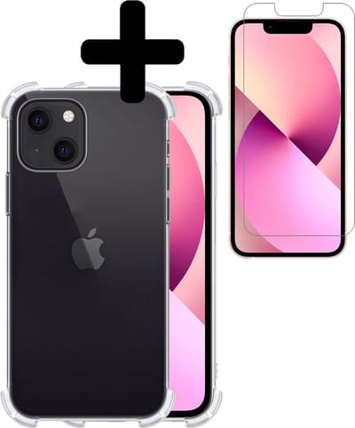 Hoesje - Met Screenprotector - Geschikt voor Apple iPhone 14 - Sterk & Shockproof - Siliconen Case - Back Cover - Telefoon Hoes - Shock Proof - Telefoonhoesjes - Transparant