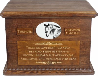Persoonlijke urn voor paardenas met foto - grote box voor Appaloosa
