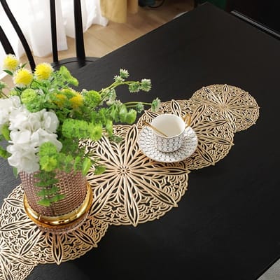1 stuks PVC Placemat, Tafelkleed, Lange Placemat, Hittebestendige Placemat, Decoratieve Placemat, Voor Salontafelkleed Dinerdecor goud
