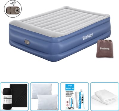 Bestway luchtbed - 2-Persoons - 152 x 203 x 56 cm - Grijs/Blauw - Inclusief pomp - Hoeslaken - Kussen - Kussenbeschermer en Reparatieset