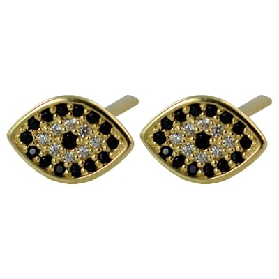 New Bling 9NBSAM-G210041 Gouden Oorknopjes - Dames - Oog - 9,3 x 6,8 mm - Zirkonia - Zwart en Wit - 14 Karaat - Goud