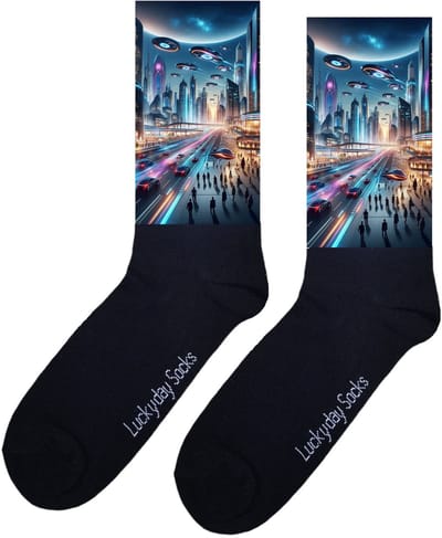 Future - Valentijns Cadeau - Grappige sokken - Leuke sokken - Hem Haar sokken - Vrolijke sokken - Sint cadeau - Vaderdag - Moederdag - Verjaardag cadeau - Kerst cadeau - Leuk Cadeau - Toekomst - Fantasie - Print sokken - Socks maken Happy - 37-44