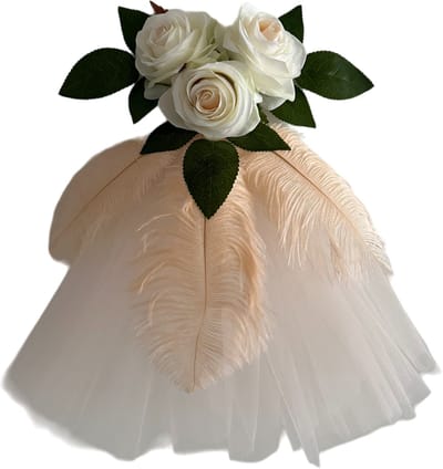 AUTODECO.NL - MIA BOHO CHAMPAGNE KLEUR -Buitenspiegel decoratie 2 stuks - Trouwauto Versiering Rozen met Tule - Bloemen op de Auto Bruiloft - Buitenspiegels Decoratie - Huwelijk - Bruiloft Decoratie - Versiering Spiegel Auto - Autoversiering