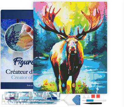 Figured'Art Diamond Painting set Volwassenen 40x50 cm met lijst Kleurrijke Abstracte Eland - 5D DIY Art full drill vierkante diamant - Canvas al ingelijst