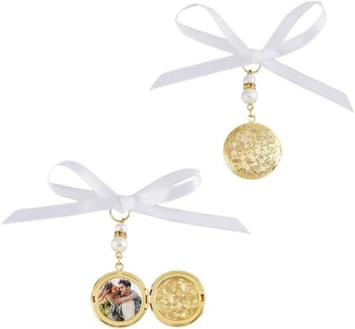 Bruidsboeket Bedel - Gouden Bedel Foto - Herinnering Bruiloft - Met Lint - 6.5 cm - Goud