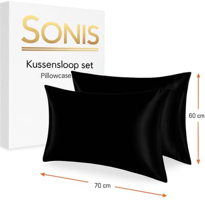 SoNis Satijnen Kussenslopen - 2 Stuks - Zwart - Zijdezacht & Anti-Pluis - Kussensloop - Voor Glanzend Haar & Stralende Huid - 60x70 cm - Kussenhoezen
