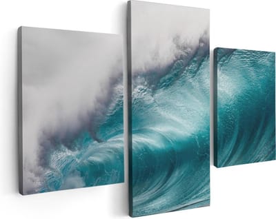 Artaza Canvas Schilderij Drieluik Grote Golfen op de Helder Blauwe Zee - 90x60 - Foto Op Canvas - Canvas Print
