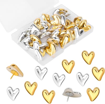 Decoratieve Duimnagels in Hartvorm - 30 Stuks Goud & Zilver voor Kantoor, Muurdecoratie en Foto's