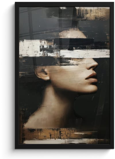 Poster in lijst - Fotolijst 40x60 cm - Posters - Gezicht - Vrouw - Zwart - Abstract - Posterlijst zwart - Decoratie - Wanddecoratie woonkamer - Muurdecoratie slaapkamer