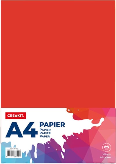 CREAKIT. Papier A4 – 100 Vellen – Knutselen voor Kinderen en Volwassenen – Tekenpapier voor Kinderen – 110 grams – Knutselpapier – Gekleurd Papier – Rood