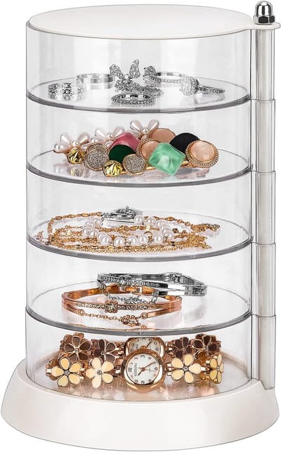 Draaibare Sieradendoos Acryl 5 Lagen Stapelbare Sieraden Organizer voor Ringen Oorbellen Armbanden