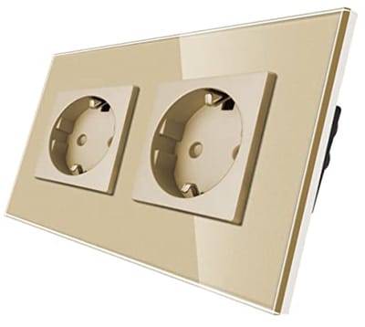 Dubbel Stopcontact 16 Amp met Gouden Geharde Glazen Paneel, Kinderbescherming en Brandwerend Materiaal