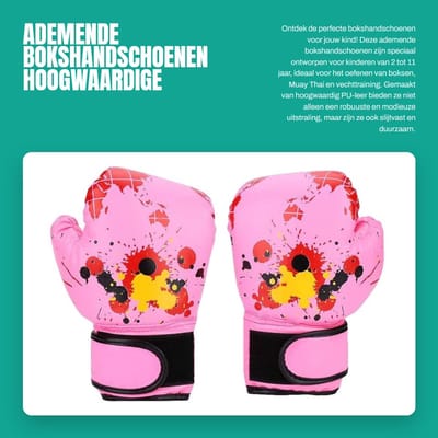 Dailygoods- Bokshandschoenen Ademend - Hoogwaardig PU-leer - Geschikt voor Kinderen 2-11 Jaar - Robuust en Duurzaam - Klittenbandsluiting - Luchtgaten voor Ventilatie - Kindersporthandschoenen