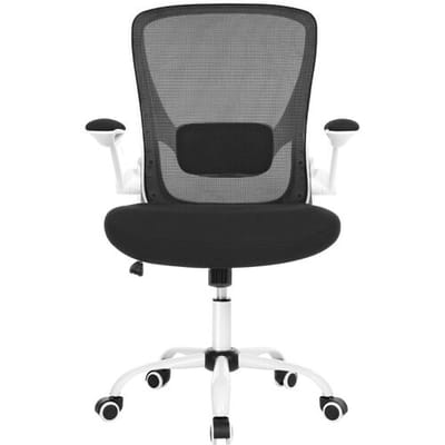 Ochama Zwart-witte ergonomische mesh draaistoel – 53 cm brede zitting, lumbale ondersteuning, kantelfunctie, opklapbare armleuningen – perfect voor
