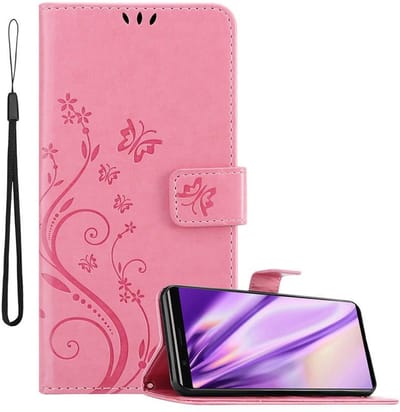 Cadorabo Hoesje geschikt voor Sony Xperia 5 in BLOEMEN ROZE - Beschermhoes in bloemmotief met magnetische sluiting, standfunctie en kaartsleuven Book Case Cover Etui