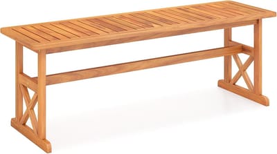 KOMFOTTEU Houten tuinbank, 3-zits, weerbestendige bank, houten bank zonder rugleuning, balkonbank van acaciahout, draagvermogen tot 360 kg, parkbank voor tuin, balkon, terras, 130 x 35 x 45 cm