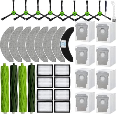 PolkaHome® 38-delige vervangingsset geschikt voor iRobot Roomba Combo J7+/J9+/10 Max – 4 hoofdborstels, 8 zijborstels, 8 HEPA-filters, 8 stofzuigerzakken, 8 dweilpads, 1 schroevendraaier, 1 2-in-1 borstel, accessoires & onderdelen. Compleet Pakket