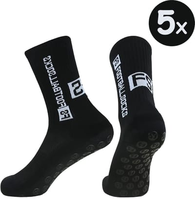 BukkitBow – Set van 5 Gripsokken – Antislip Sportsokken Heren & Dames – Sokken voor Hardlopen, Voetbal, Tennis & Fitness - Zwart