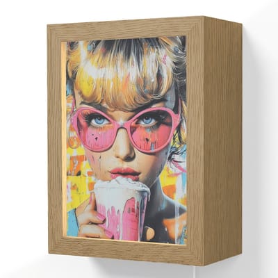 Wandlamp 15x20 cm - Oplaadbaar - Expressief - Milkshake - Vrouw - Felle kleuren - Wandlampen binnen woonkamer - Slaapkamer lamp met kabel - Decoratieve nachtlamp - Vloerlamp snoer