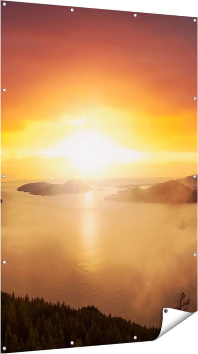 Gards Tuinposter Zonsondergang in de Bergen met Wolken - 120x180 cm - Tuindoek - Tuindecoratie - Wanddecoratie buiten - Tuinschilderij