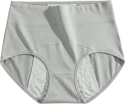 Set van 2 wasbare incontinentieslipjes voor dames, anti-urinelekslipjes, wasbaar, sterk absorberend menstruatieondergoed met hoge taille,Lichtgrijs,L (Aanbevolen: 40–52.5 kg)