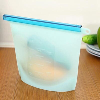 Siliconen Vershoudzakken - Set 4-Stuks 1000ml - Duurzaam - Herbruikbaar - Vries & Hitte Bestendig - 4 Kleuren - Vershoud Vershoudzak silicone - opbergzak (Transparant, rood, groen, blauw) Maatbeker
