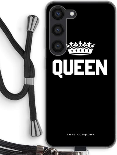 Case Company® - Hoesje met koord geschikt voor Samsung Galaxy S23 hoesje met Koord - Queen zwart - Telefoonhoesje met Zwart Koord - Bescherming aan alle Kanten en Over de Schermrand