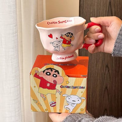 Mug Crayon Shin Shien Mignon Dessin Animé Tasse à Eau en Céramique Aspect Haut de Gamme Tasse à Café pour Couple Tasse à Lait pour le Petit Déjeuner des Enfants 380ML red