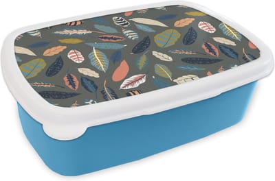 Broodtrommel Blauw - Lunchbox - Brooddoos - Patroon - Blaadjes - Pastel - 18x12x6 cm - Kinderen - Jongen
