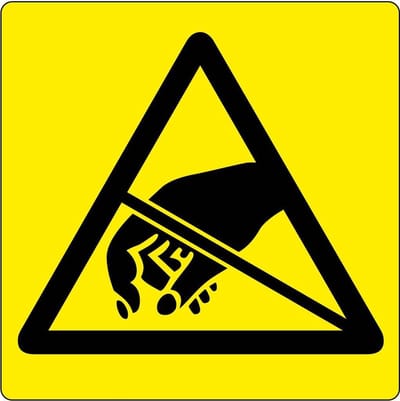 Vloerpictogram waarschuwing voor ESD-gevoelige producten - Geel & Zwart - 20 cm x 200 mm x 0,99 mm- Vlak - Polyvinylchloride (PVC) - 0,99 mm - Voor binnen