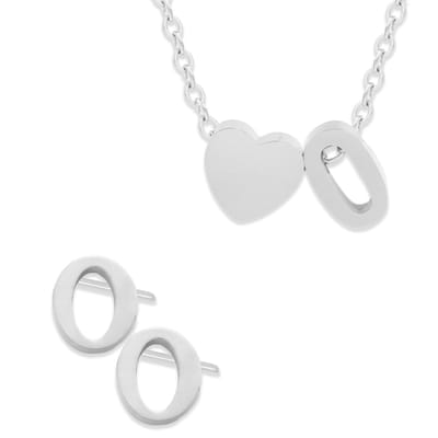 Initiaal Ketting & Oorbellen set met Letter O ZIlverkleurig - Stainless Steel - Met letter & Hartje! - 2x Sieraden Cadeau - Pax Amare