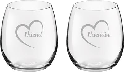 Gegraveerde Drinkglas 39cl Vriend met hartje & Vriendin met hartje