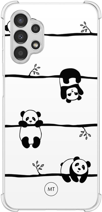 Hoesje (shockproof) geschikt voor Samsung Galaxy A13 4G - Panda - Extra sterke case - TPU/polycarbonaat - Print - Zwart, Wit, Transparant