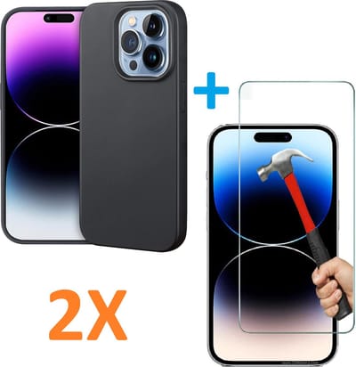 Soft TPU Zwart hoesje Silicone Case + 2 stuks Glas Screenprotector -  Geschikt voor: iPhone 13 Mini