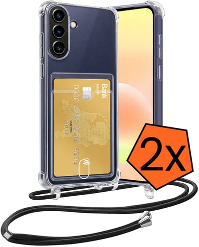 Hoesje Geschikt voor Samsung A57 Hoesje Met Telefoonketting Pasjeshouder Shockproof Case Koord - Hoesje Geschikt voor Samsung Galaxy A57 Hoes Met Kaarthouder - Transparant - 2 PACK