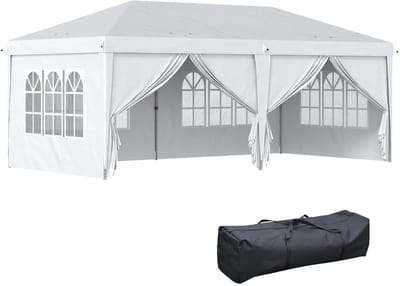 Partytent opvouwbaar - Paviljoen - 6 x 3 m - Easy up - Waterdicht - met Zijwanden - Weerbestendig - Wit